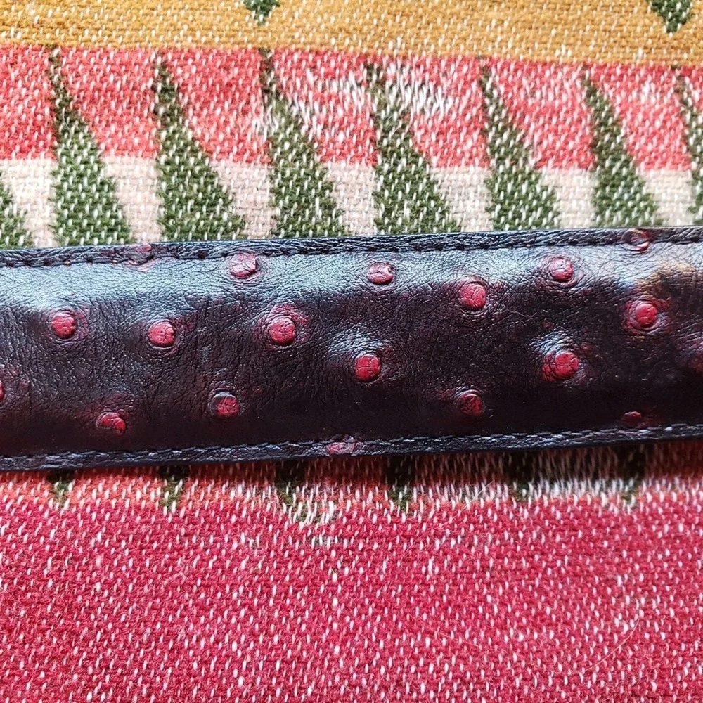 Nocona Dark Brown Red Leather Belt 32 Ostrich Pattern Silver Tone Buckle Western
